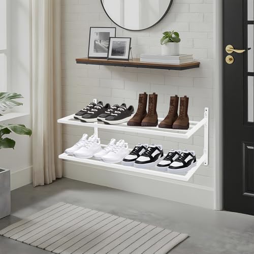 Étagère à chaussures murale métallique blanche 2 étages compacte - 6