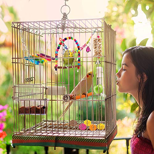 BYZESTY Vogelspeelgoed, set van 17 houten vogels, speelgoed met landingsplaats, vogelkooi, accessoires voor parkieten… - Afbeelding 8