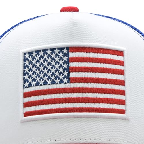 Image of American Flag Trucker Hat for Men Women, Adjustable Snapback Mesh USA Flag Baseball Cap