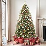 DWVO 6ft Pre-lit Christmas Tree, Pre-Decorated Artificial Christmas Trees for Home, Office, Party with with 818 Flocked Frosted Tips & 250 UL Listed Lights, Pine Cones, Berries