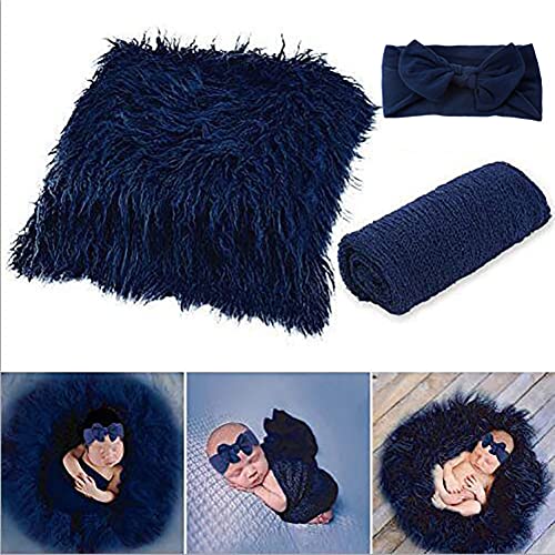 Uposao Newborn Photography Props 3Pcs Baby Photo Props Swaddle Wrap Photography Mat And Headband DIY Newborn Baby Photo Blanket Photography Props For Baby Boys Girls - Image 2