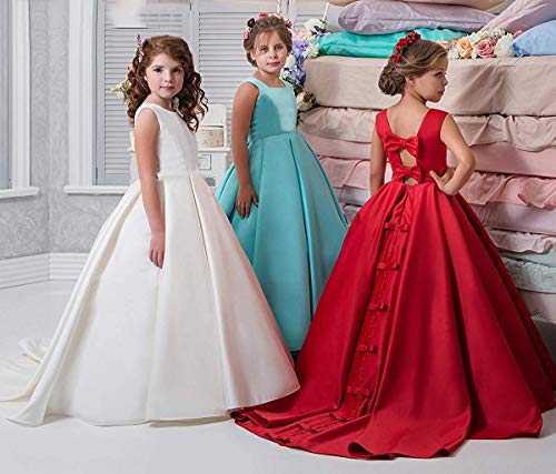 Simple Girls Pageant Dresses Bows Satin Flower Girl Dress for Wedding Kids Dance Prom Ball Gown3