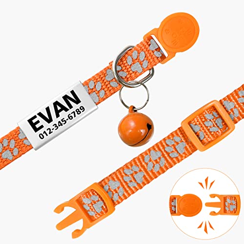 TagME 2er Pack Katzenhalsband mit Namen und Telefonnummer, Katzenhalsband mit Sicherheitsverschluss und glöckchen, 18-31 cm für Katzen, Orange