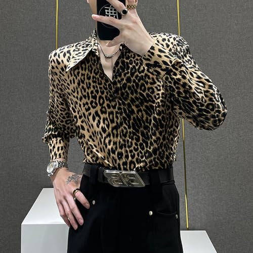 Vintage Long Sleeve Leopard Shirts for Men Spring Summer Thin Fashion Cheetah Button Down Casual Blouse Shirt3