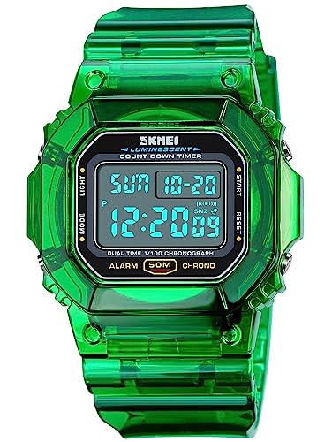 Fashion Watches for Men and Women Unisex Summer Digital Backlight Casual Waterproof Outdoor Sports Swim Colorful Rubber Watch Reloj (Green)