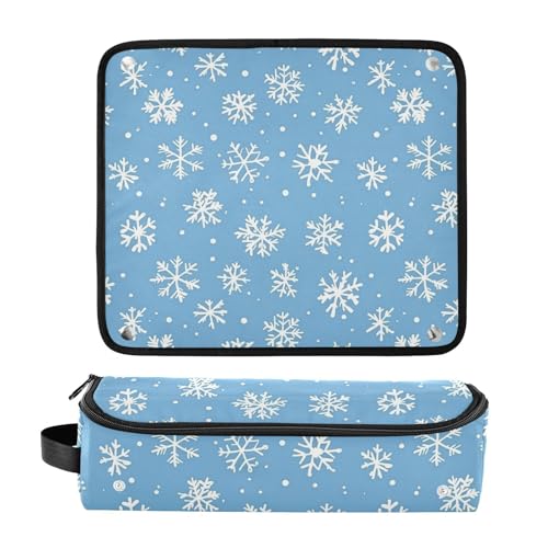 Bolsa de viaje para herramientas de cabello con diseño de copos de nieve, resistente al calor y con tapete para planchas y rizadores, organizador portátil para cuidado capilar miniatura 3