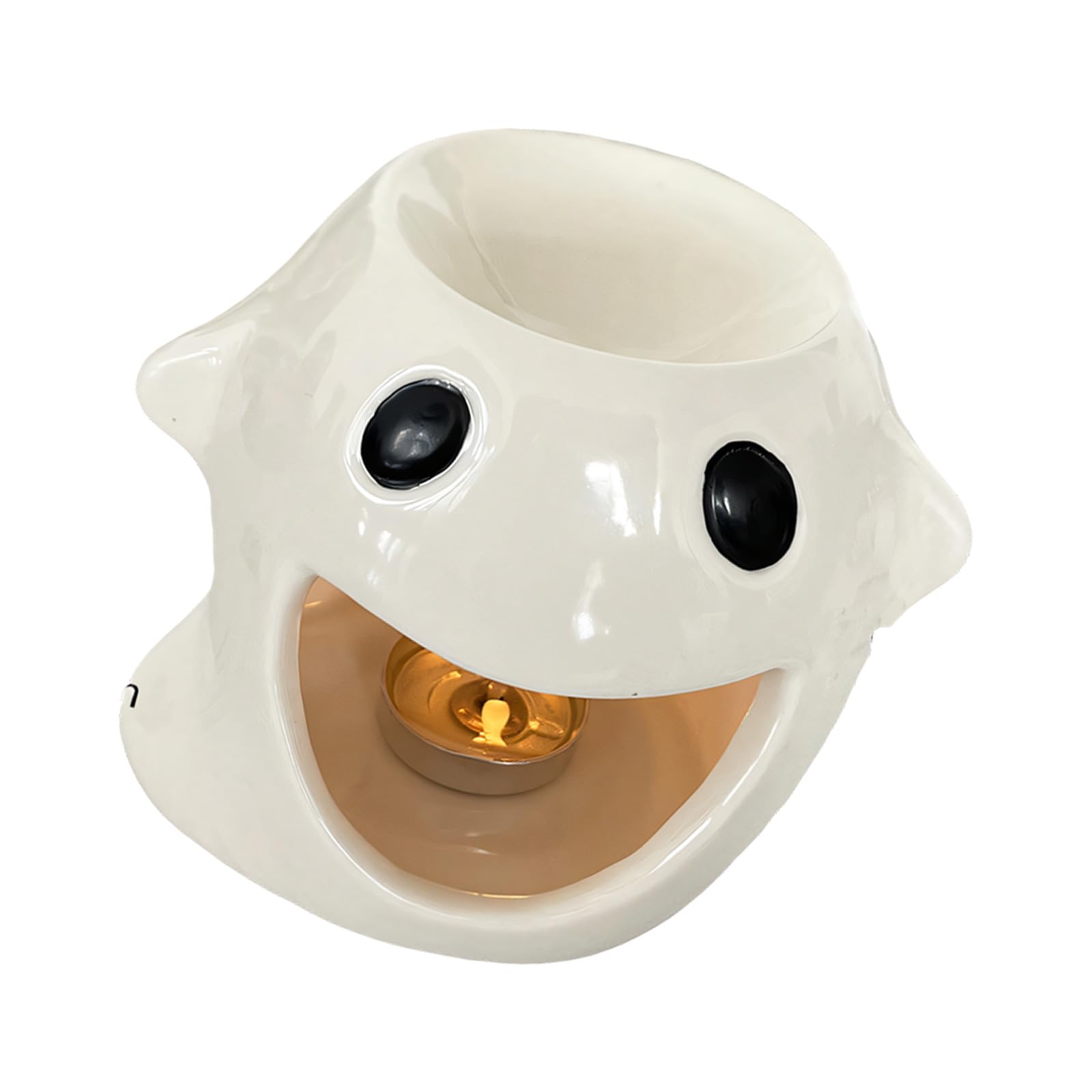Seasonal Ceramic Oil Warmer, Halloween Tealight Holder Base with Top Bowl for Mantel Table Shelf Indoor Home Decor Halloween Ceramic Oil Warmer Tealight Holder Top Bowl Tabletop Mantel Shelf Decor