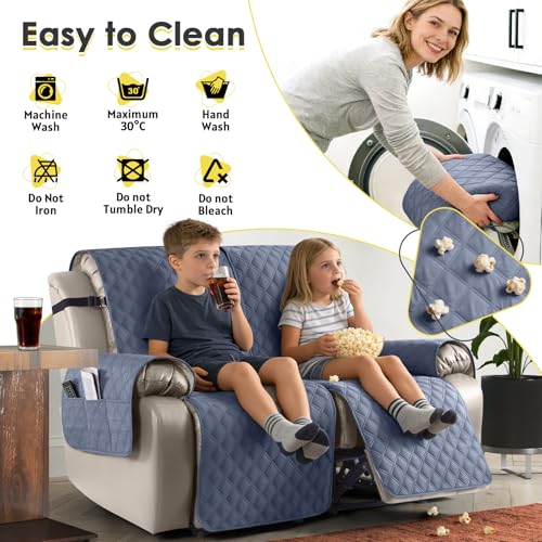 Image of TAOCOCO Recliner Covers,2 Seater Recliner Slipcovers,Waterproof Recliner Sofa Protector,Armchair Covers with Pockets,Non Slip Reclining Sofa Covers,Arm Chair Covers for Pets /Dogs /Kids(Bluish Grey)