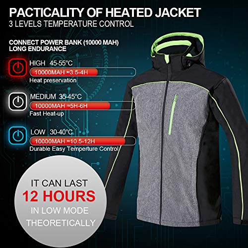 CONQUECO Men's Heated Jacket Soft Shell Hoodie Jacket w/Battery for Outdoors3