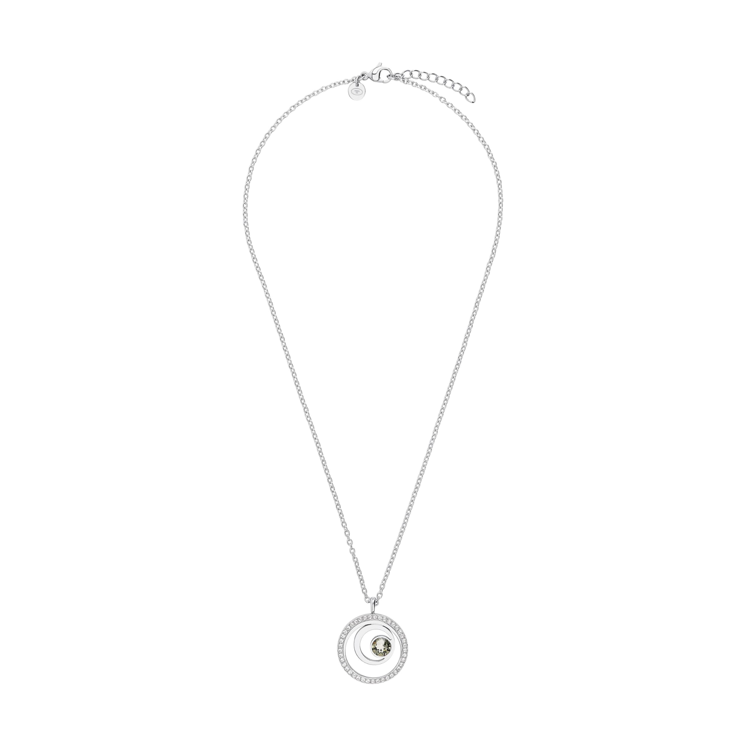 TOM TAILOR - Collana da Donna in Acciaio inox - Argentato - con Cristallo - Ciondolo a Doppio Cerchio - TT-N0074