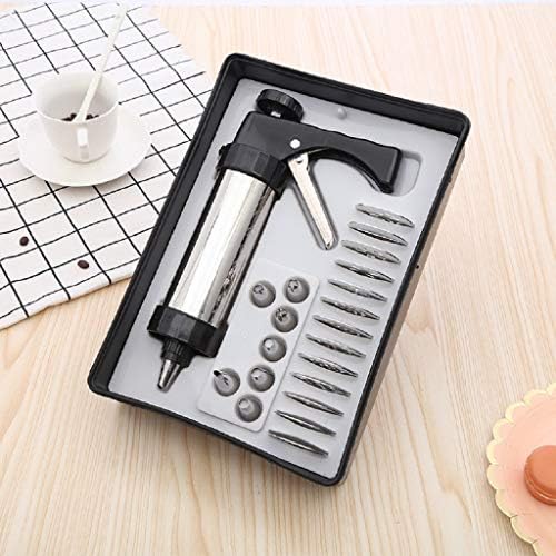 Stainless Steel Biscuit DIY Cookie Press Gun Classic Biscuit Maker Cookie Extrudes with 13 Stainless Steel Cookie Discs and 8 Icing Tips