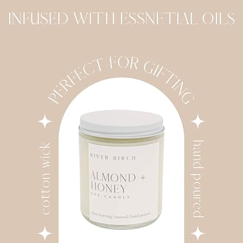 Miniatura 4 de River Birch Candles - Vela perfumada de almendra + miel, velas de soja de alta calidad, totalmente naturales, no tóxicas, 8.5 onzas, 40 horas de