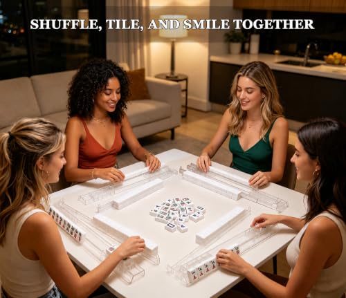 17.3" Acrylic Mahjong Racks with Pushers Set of 4, Clear Mahjong Tile Rack | Mahjong Rack Clear Pushers Non-Slip Silicone Pads for American Mahjong Accessories, Gift Box Included, For Mahjong Lover — view 3