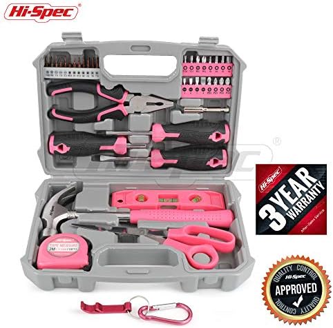 Hi-Spec 42pc Pink Small House Tool Kit for Women, College and Office. Ladies Basic Mini Tool Box Set