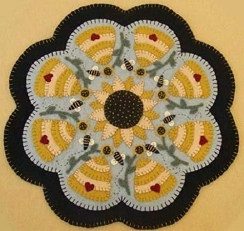 Over The River Felt Sweet as Honey Penny Rug Kit Pre Washed Wool Applique Kit Spring Bee Pattern