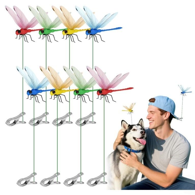 Dragonfly Clip Bug,3D Dragon fly clips for bugs repellent,Outdoor Fake Dragonfly Rod Clip,Pets Repel Mosquitoes and Insects,Bird and Fly Scare Devices for Garden, Patio, Balcony (8PC)