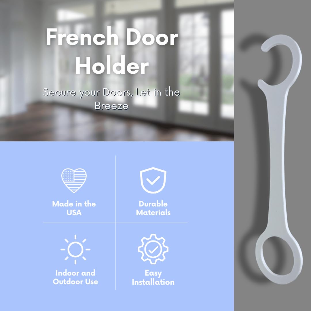 French Door Spacer Holder | Easy to Use French Door Holder | Lets Breeze Flow & Keeps Doors from Flapping in Wind | Made in USA (White, Regular)