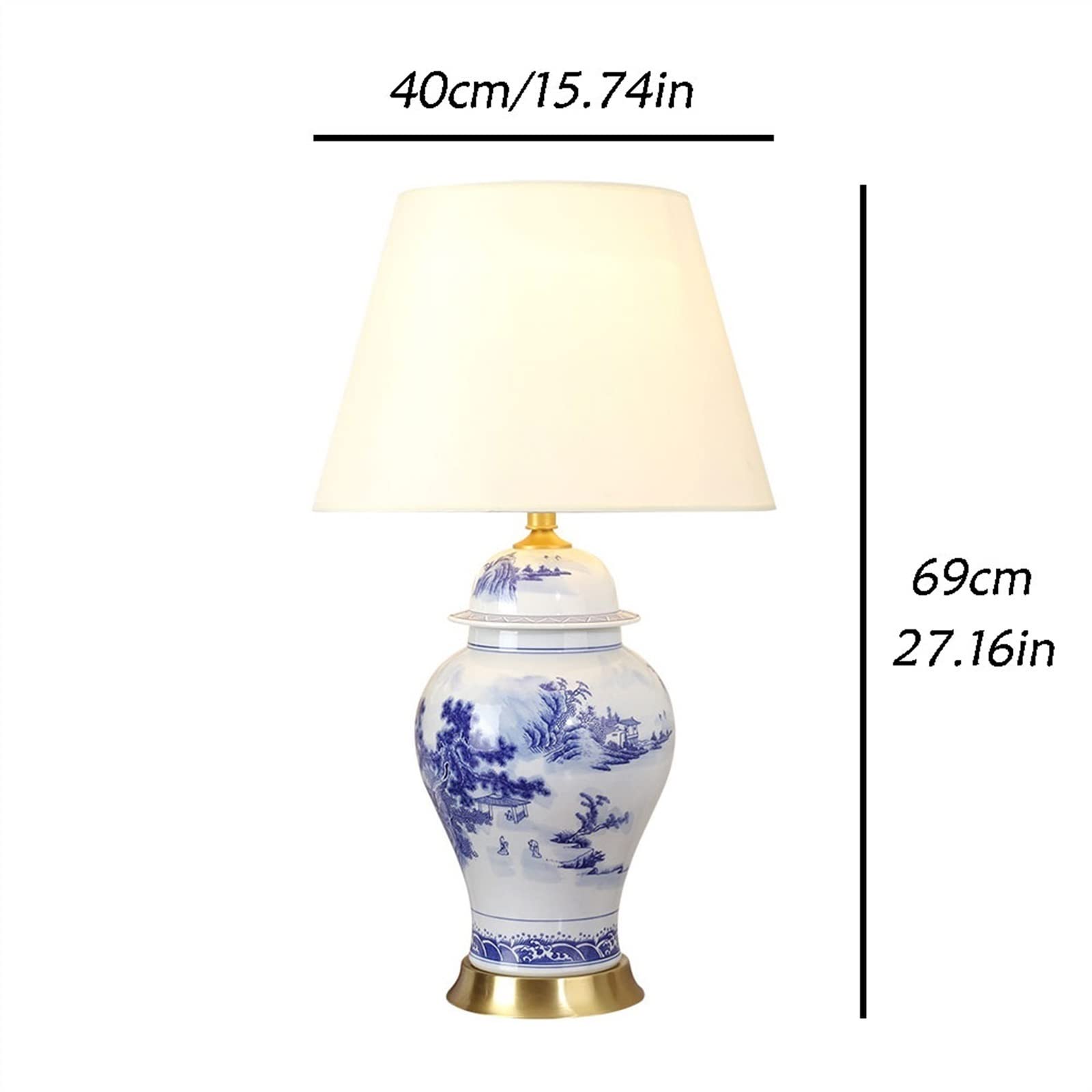 Luce da Scrivania Luce per la Lettura Lampada da tavolo moderna in ceramica cinese Lampada da comodino camera da letto Ampio soggiorno Paesaggio dipinto Lampada da scrivania in porcellana bianca e blu