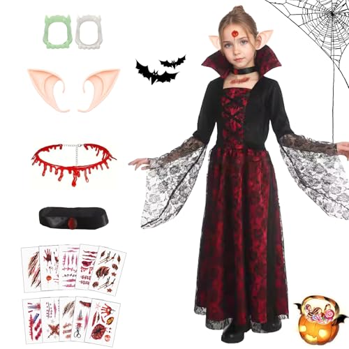 GOUYENG Déguisement Vampire Fille,Costume Halloween,Costume Vampire Fille,Deguisement Robe de Vampire Gothique,Vampire Queen Dress Up,pour le Carnaval,Mardi...