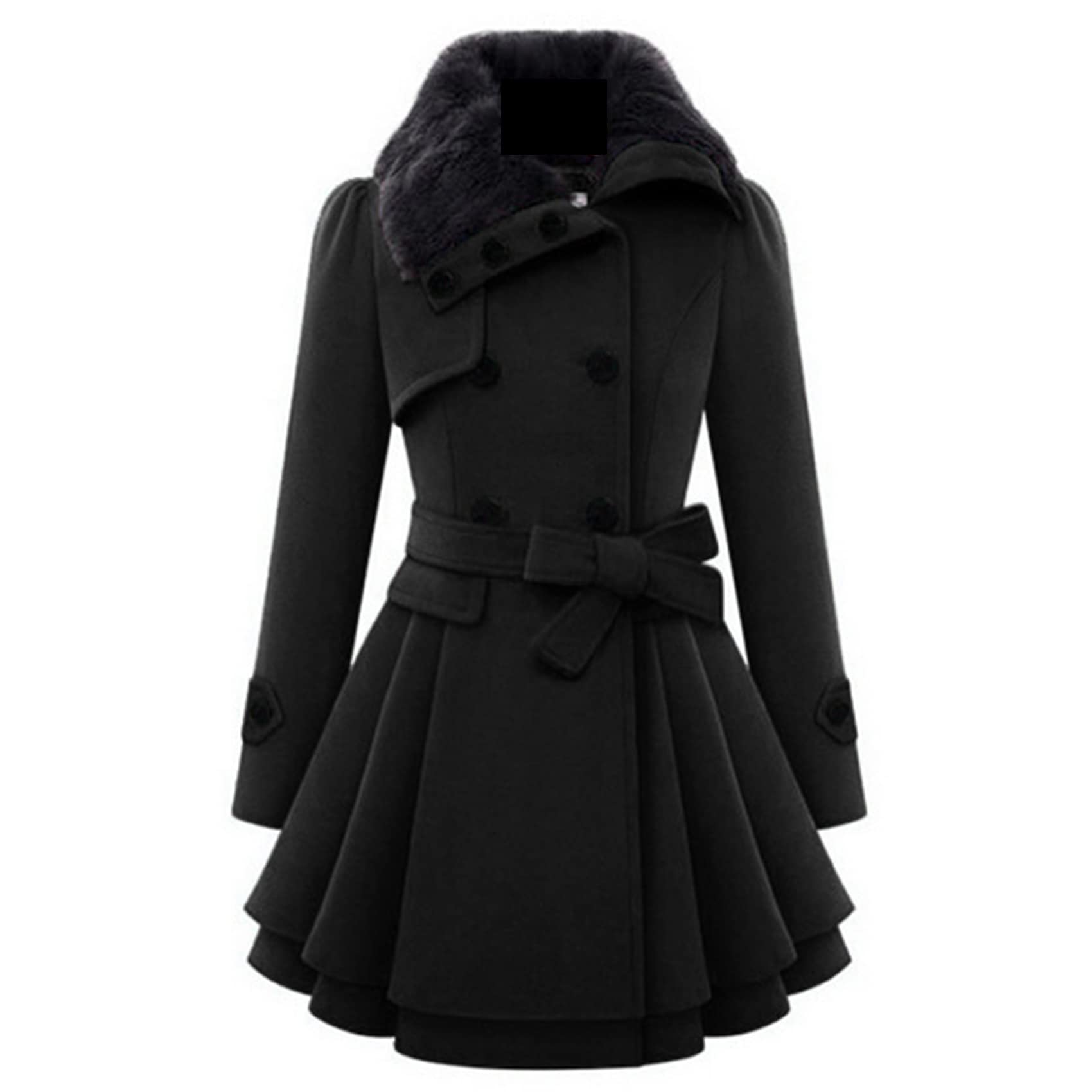 WHZXYDN New Women's Slim Long Woolen Coat Double-Breasted Woolen Coat Trench Coat Women Black