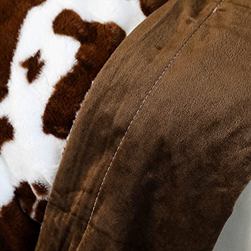 Sucses Brown Cow Print Blanket Soft Fleece Cozy Cow Blankets For Kids Boys Girls Fluffy Furry Cowhide Throw Blanket For Couch Sofa Bed, Brown White/51 X63 #TOP4