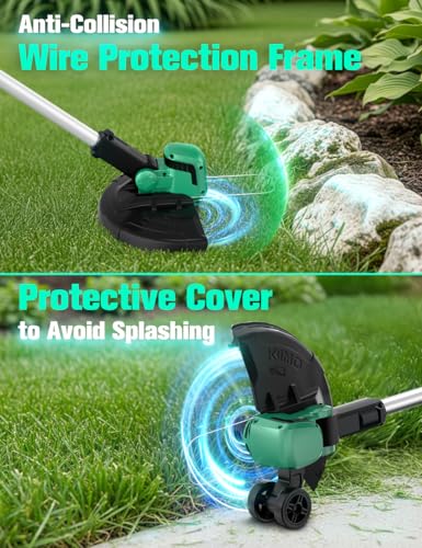 Image of KIMO Weed Wacker Cordless Battery Powered w / 2 x 2.0Ah Batteries, 2-in-1 String Trimmer & Edger with Charger & Wheels, 12 inch Dual-Sided Cutting Lines (10Pcs), Electric Weed Eater 20V for Lawn Yard