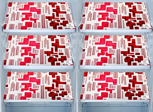 Image of Polyester 3-Layered Fridge Top Cover /Refrigerator Cover with Utility Pockets and Set of 6 Pc Fridge Mats (Color- Red, Size-39x21 Inch)