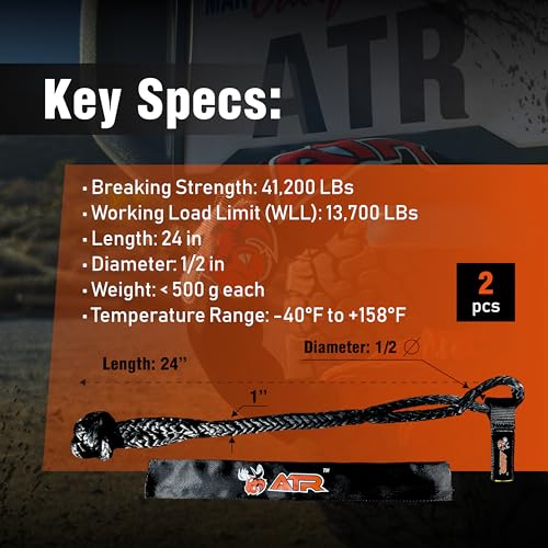 Image of Soft Shackles 1 /2 x 24 in, 41,200 lb, 2 Pack for Off-Road Recovery | Two 41,200 lb UHMWPE soft shackles for winching, towing and off-road recovery; lightweight, rustproof and safer than steel