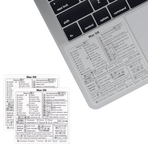 Mac OS Shortcut Stickers (2-Pack) – MacBook Keyboard Cheat Sheet for macOS (2025) – Waterproof Removable Vinyl Decals for MacBook Air/Pro, M1/M2/M3/M4 (2, Clear)