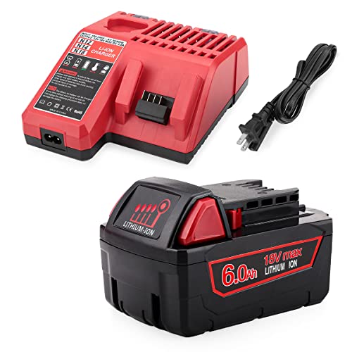 Antrobut Replacement 6.0Ah 18V Lithium Battery For Milwaukee M18 Battery & Milwaukee 18V Charger Starter Kit For Milwaukee M18 Battery #TOP3
