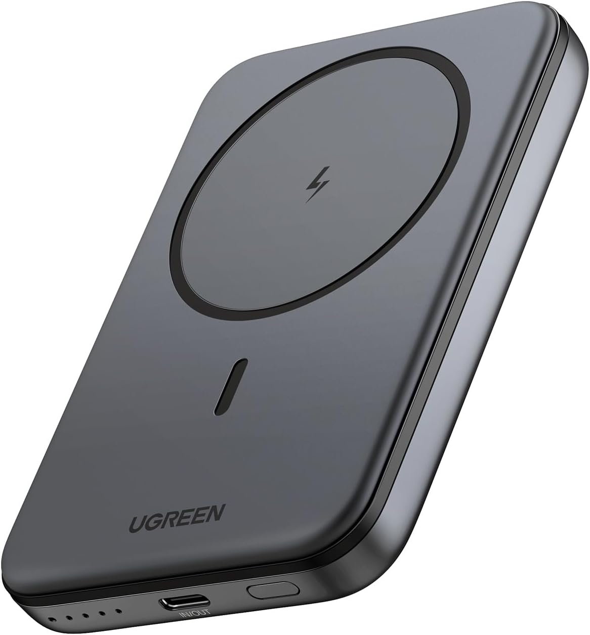UGREEN PB561 Magnetic Wireless Mobile Battery, Qi, 7.5W, Compatible with Magnetic Wireless Charging, 10,000 mAh, 10N, Super Strong Adsorption, Compact, USB-C Input and Output, PD 20W, Supports Rapid Charging, PSE Technology Standard, Skin Friendly Silicone Material, iPhone 15-12 Series, 7.5W, Compatible with Wireless Charging, Magnetic Compatible, Black