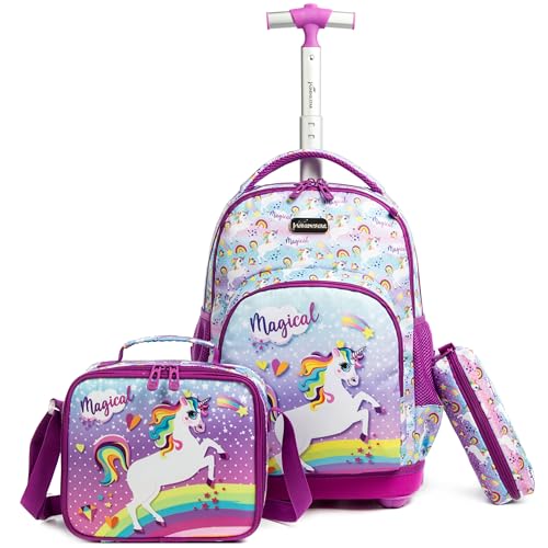 Sac à dos à roulettes école primaire amovible pour soulager le dos des filles