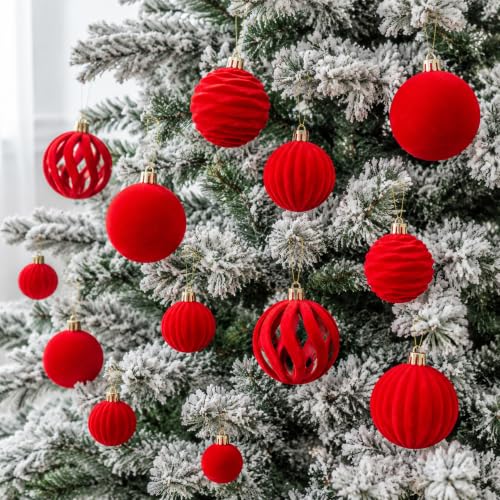 Image of 6In Large Red Velvet Christmas Ornaments Set,2Pcs Flocked Ornaments Balls