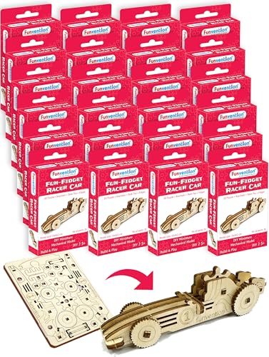 Image of Funvention Birthday Return Gifts (Pack of 24) Fun Fidgets - Racer Car | DIY Miniature Mechanical Models 3D Puzzle Return Favours for Kids Birthday Party 5+ Years Made in India Toys, Gold