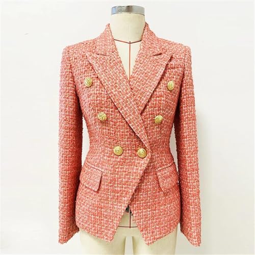 Women's Metal Lion Button Double-Breasted Tweed Suit Jacket2