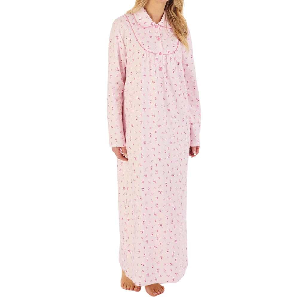 Slenderella 51" Collared Brushed Cotton Nightie ND06212 Pink 12-14