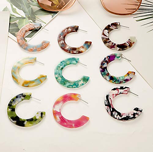 9 Pairs Leopard Hoop Earings Lightweight - Bohemia Statement Hoops Acrylic Resin Round Circle Stud Earring Set - Drop Dangle Ecetate Earrings Green Pink Red for Teen Girls Women (9 pairs)2