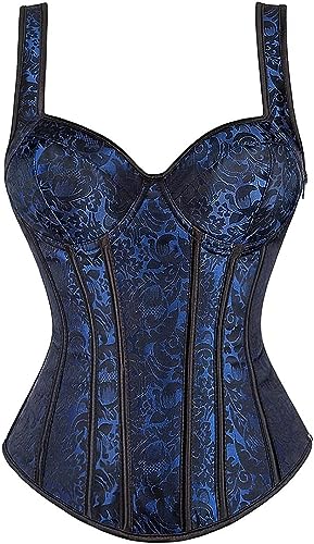 Image of Women's Lace up Gothic Jacquard Shoulder Straps Tank Overbust Shaper Corset Bustiers Top