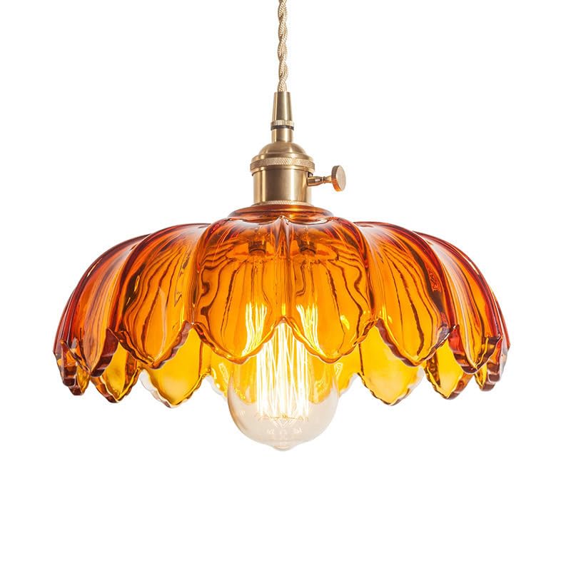 Glass Chandeliers Ceiling Lights,Adjustable Pendant Light Brass Vintage Hanging Lights for Bedrooms Restaurants,Kitchen Island Lights with 9.84 Inch Amber Lampshade,Lotus Lamp(Excluding E27 Bulb) โ image 1