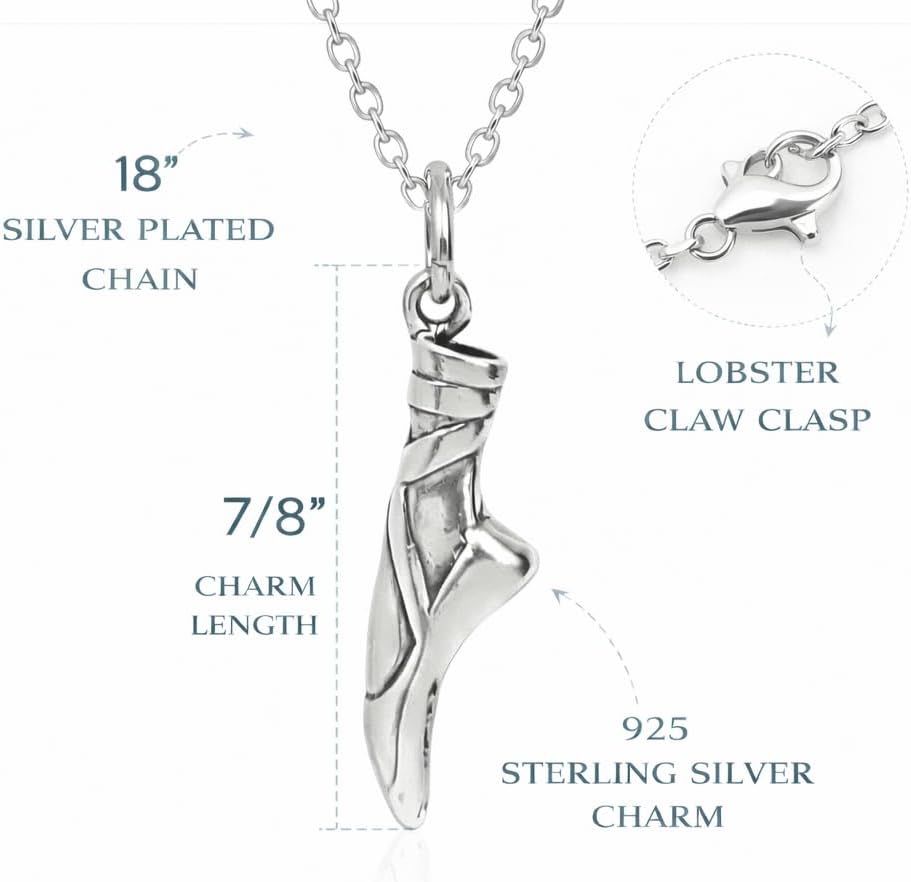 EnCharmed Sterling Silver Pointe Shoe Charm Necklace, Ballerina Dance Slipper Pendant Jewelry, 18" - Image 3