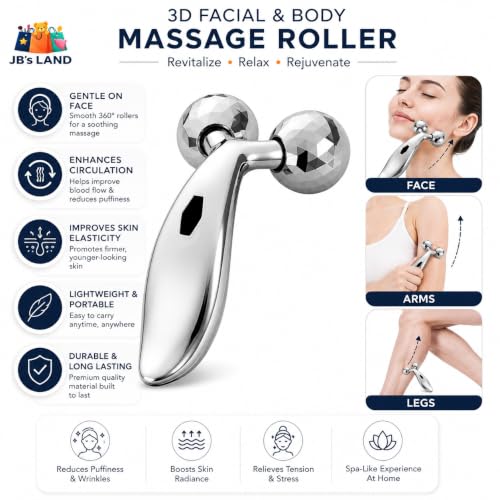 Image of 3D Face Roller Massager | Y Shape Facial Massage Roller for Face, Chin, Neck & Jawline | Metal Beauty Roller for Skin Care, Face Sculpting & Body Relaxation