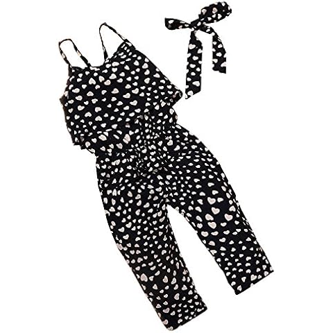 Kids Tales Hot Summer Little Baby Girls Love Heart Straps Jumpsuits 2Pcs Black Cover