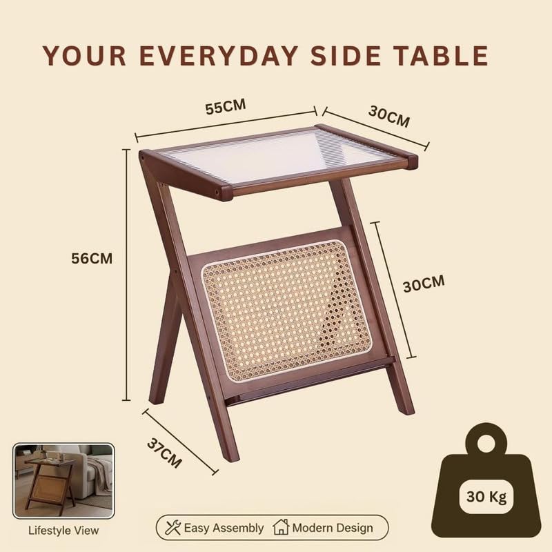 Image of Homero Wooden Side Table for Living Room | Modern Bedside Table with Fluted Glass-Look Design | Z Shape End Table for Sofa Side, Bedroom & Small Spaces, Stylish Coffee Table for Home
