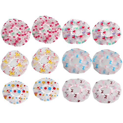 FASOTY 12 Pack Shower Cap - Waterproof and Elastic Bath Cap Plastic Bathing Hair Cap Lady Salon Hat