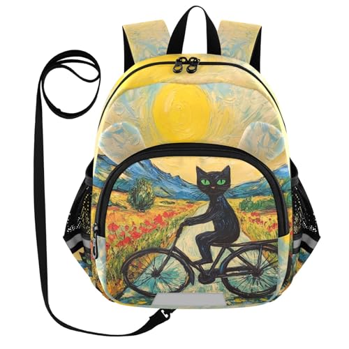 Black Cat Poppy Field Toddler Harness Backpack for Boys Girls 3-6 Years Kids Backpack with Anti Lost Safety Leash Baby Travel Bag for Walking Preschool Travel