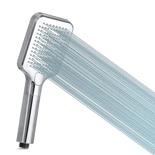 AQUALONA Chrome Narva Handheld Shower Head - Boosts Water Pressure - Rub Clean Technology - Standard BSP Connection - Adult Children Pet Home Gym - 3 Spray Patterns - Universal