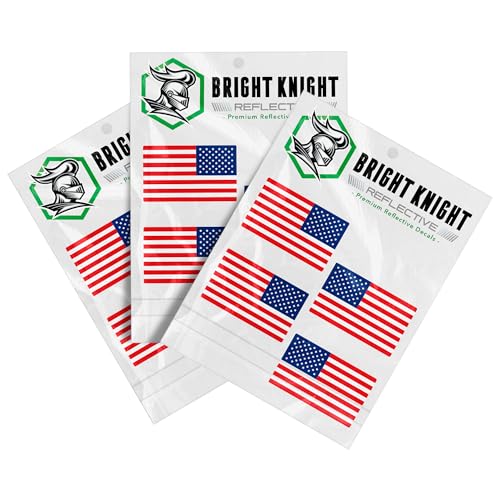 Image of Bright Knight Decals Reflective Flag Sticker, 2 inch x 1 inch Red /White /Blue American Flag Sticker Mirrored 6 Pairs with Retro-Reflective Vinyl, Made in USA