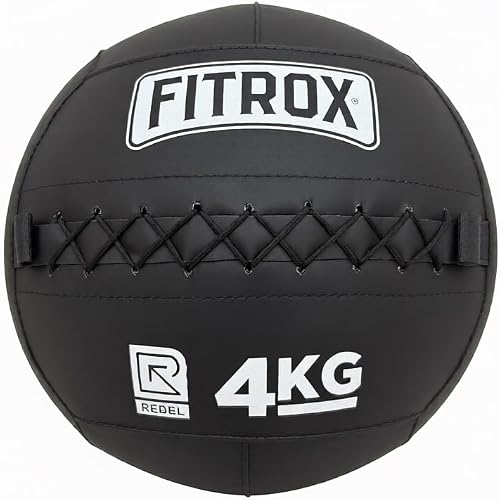 FITROX Wall Ball, 4KG, Black and Blue, Cross-Lace Stitching, for Strength and Conditioning Training
