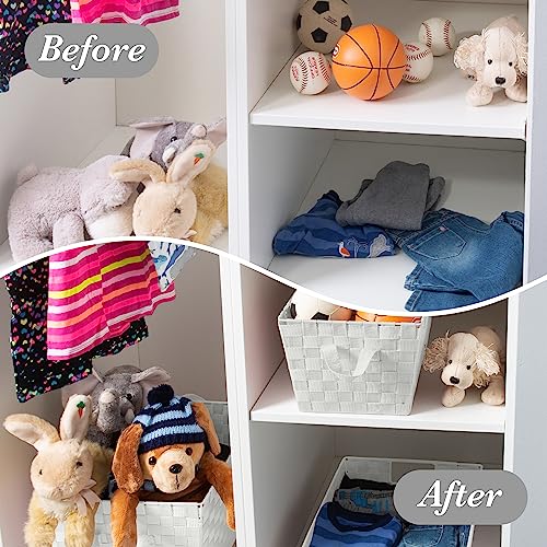 Image of Simplify Small Shelf Woven Strap Tote | Decorative Storage Basket | Built in Handles | Organization | Closet | Bedroom | Bathroom | Nursery | Accessories | Toys | Gifts | 4 Pack | Ivory