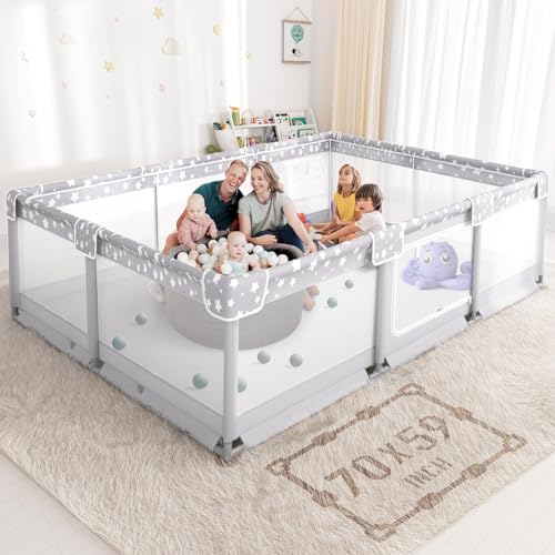 Image of Large Baby Playpen for Babies and Toddlers - 69x59in Giant Play Pen for Babies 6-12 Months Big Play Yard for Toddlers 1-3 Indoors Playyard Play Pens for Toddler Fence Bebes Pin Corrales para Grey